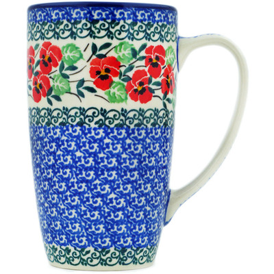 Polish Pottery Latte Mug Red Pansy