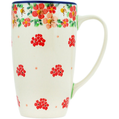 Polish Pottery Latte Mug Rosey Starburst Poppy UNIKAT