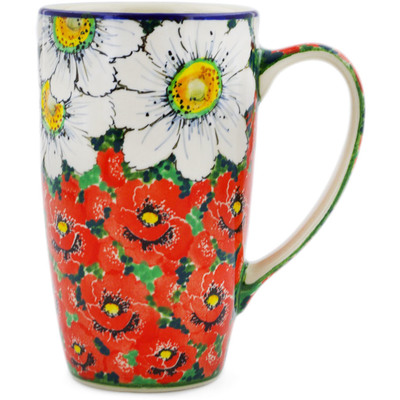 Polish Pottery Latte Mug Sweet Red Petals UNIKAT