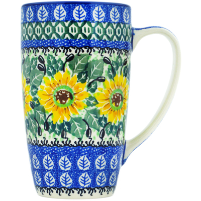 Polish Pottery Latte Mug Yellow Sunflowers UNIKAT