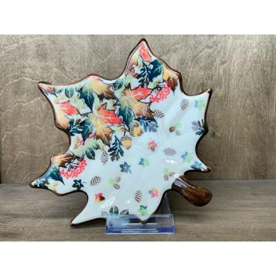 Polish Pottery Leaf Shaped Bowl 0&quot; Autumn Wind UNIKAT