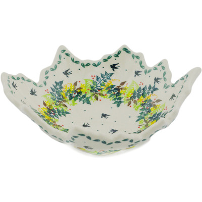 Polish Pottery Leaf Shaped Bowl 0&quot; Sunny Swallow UNIKAT