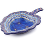 Polish Pottery Leaf Shaped Bowl 10&quot; Cobalt Poppies UNIKAT