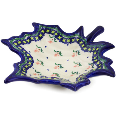 Polish Pottery Leaf Shaped Bowl 10&quot; Cocentric Tulips