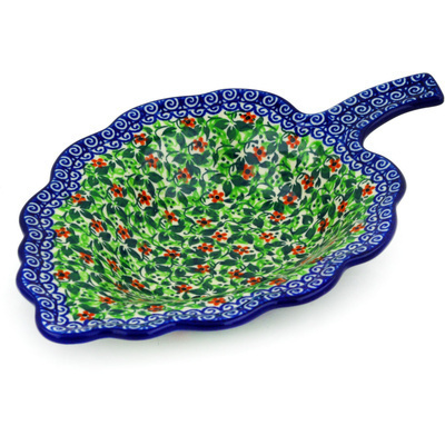 Polish Pottery Leaf Shaped Bowl 10&quot; Meadowbrook UNIKAT