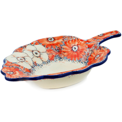 Polish Pottery Leaf Shaped Bowl 10&quot; Peachy Keen UNIKAT