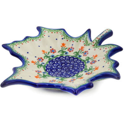 Polish Pottery Leaf Shaped Bowl 10&quot; Spring Flowers