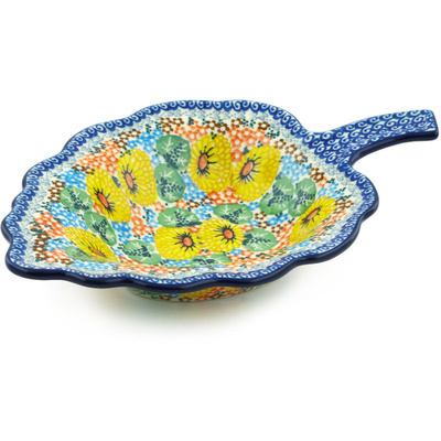 Polish Pottery Leaf Shaped Bowl 11&quot; Enchanted Spring UNIKAT