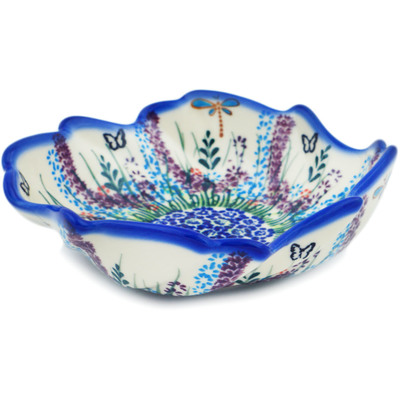 Polish Pottery Leaf Shaped Bowl 5&quot; Long Lavender UNIKAT
