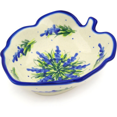 Polish Pottery Leaf Shaped Bowl 7&quot; Bluebonnet Fields