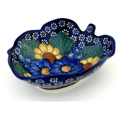 Polish Pottery Leaf Shaped Bowl 7&quot; Floral Fruit Basket UNIKAT