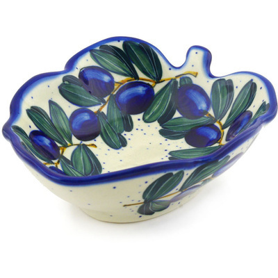 Polish Pottery Leaf Shaped Bowl 7&quot; Grape Vines UNIKAT