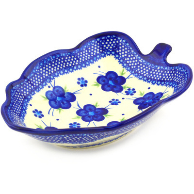 Polish Pottery Leaf Shaped Bowl 8&quot; Bleu-belle Fleur