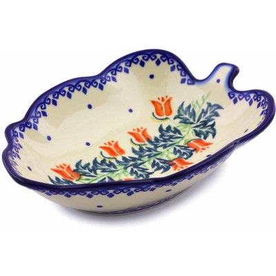 Polish Pottery Leaf Shaped Bowl 8&quot; California Poppies