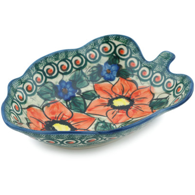 Polish Pottery Leaf Shaped Bowl 8&quot; Havana UNIKAT