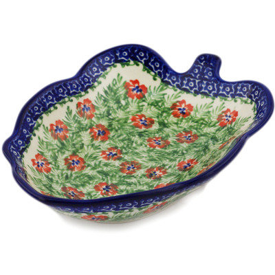 Polish Pottery Leaf Shaped Bowl 8&quot; Midsummer Bloom