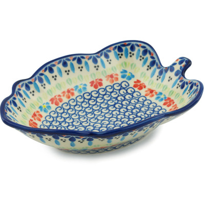 Polish Pottery Leaf Shaped Bowl 8&quot; Spring Flowers