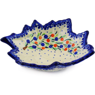 Polish Pottery Leaf Shaped Bowl 9&quot; Berry Splash