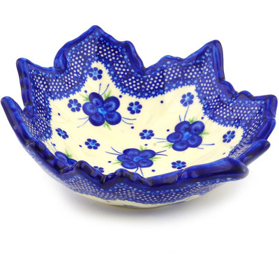 Polish Pottery Leaf Shaped Bowl 9&quot; Bleu-belle Fleur