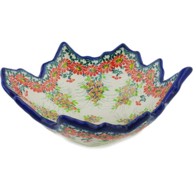 Polish Pottery Leaf Shaped Bowl 9&quot; Flora Fantasia UNIKAT