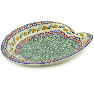 Polish Pottery Leaf Shaped Platter 16&quot; Bunny Trail