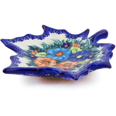 Polish Pottery Leaf Shaped Platter 7&quot; Butterfly Splendor UNIKAT