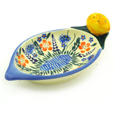 Polish Pottery Lemon Plate with Toothpick Holder 8&quot;