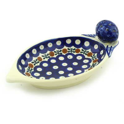 Polish Pottery Lemon Plate with Toothpick Holder 8&quot; Mosquito