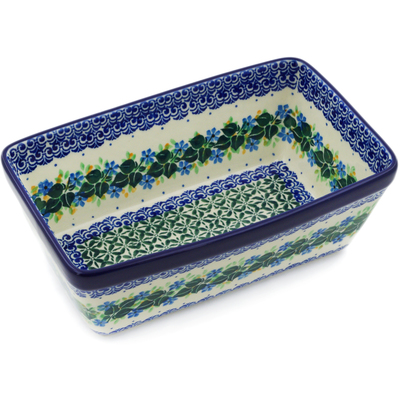 Polish Pottery Loaf Pan 8&quot; Aster Wreath