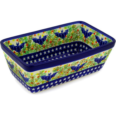 Polish Pottery Loaf Pan 8&quot; Bats In The Belfry