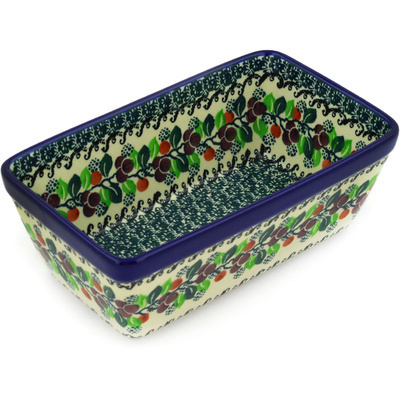 Polish Pottery Loaf Pan 8&quot; Berry Garland