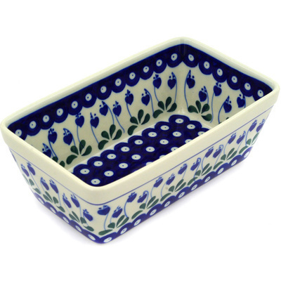 Polish Pottery Loaf Pan 8" Bleeding Heart Peacock