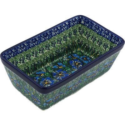 Polish Pottery Loaf Pan 8&quot; Bloomimg Meadow UNIKAT