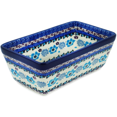 Polish Pottery Loaf Pan 8&quot; Blooming Blues