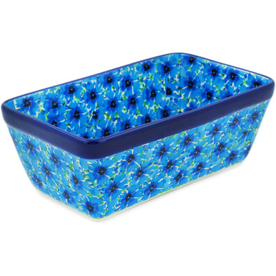 Polish Pottery Loaf Pan 8&quot; Blue Bachelor Buttons UNIKAT