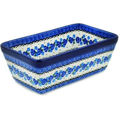Polish Pottery Loaf Pan 8&quot; Blue Bud Sea