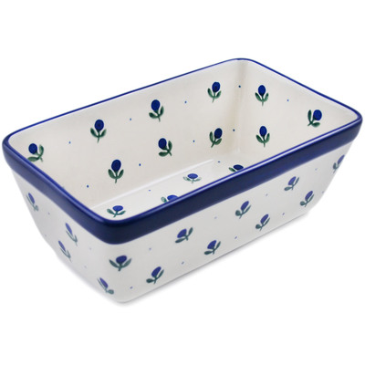 Polish Pottery Loaf Pan 8&quot; Blue Buds