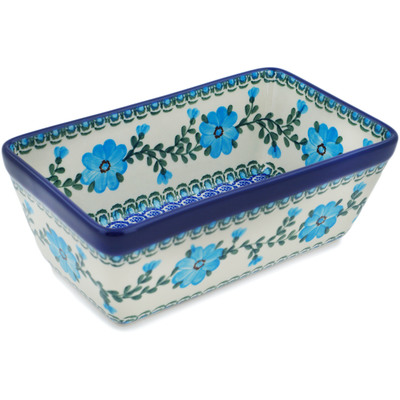 Polish Pottery Loaf Pan 8&quot; Blue Buttercup