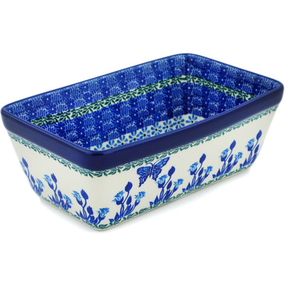 Polish Pottery Loaf Pan 8&quot; Blue Butterfly