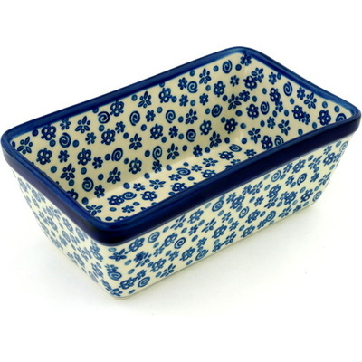 Polish Pottery Loaf Pan 8&quot; Blue Confetti