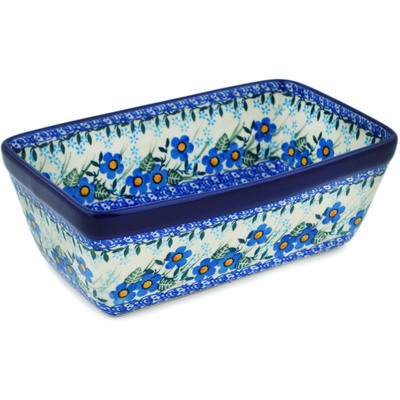 Polish Pottery Loaf Pan 8&quot; Blue Joy