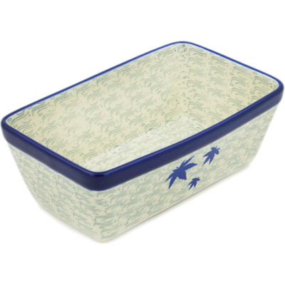 Polish Pottery Loaf Pan 8&quot; Blue Maple River