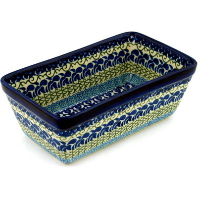 Polish Pottery Loaf Pan 8&quot; Blue Passion