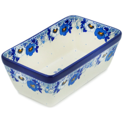 Polish Pottery Loaf Pan 8&quot; Blue Spring Blue