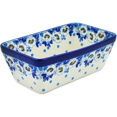 Polish Pottery Loaf Pan 8&quot; Blue Spring