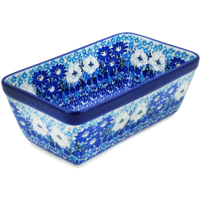 Polish Pottery Loaf Pan 8&quot; Blue Wildflower Meadow UNIKAT
