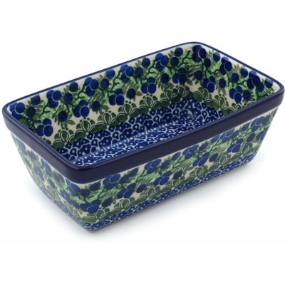 Polish Pottery Loaf Pan 8&quot; Blueberry Fields Forever