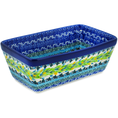 Polish Pottery Loaf Pan 8&quot; Bouquet Azul UNIKAT