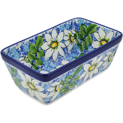 Polish Pottery Loaf Pan 8&quot; Cheerful Cosmos UNIKAT