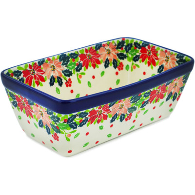 Polish Pottery Loaf Pan 8&quot; Christmas Flower UNIKAT